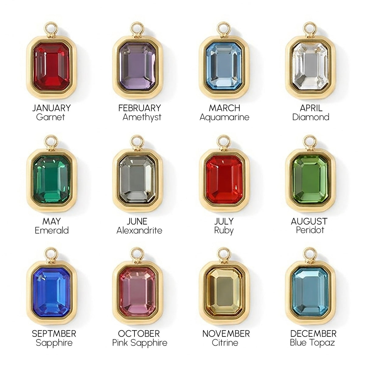 Charm con piedra de nacimiento talla baguette