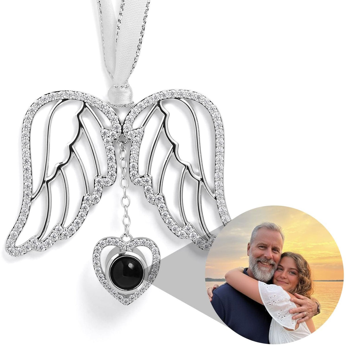 Adorno fotográfico personalizado en forma de corazón y alas de ángel