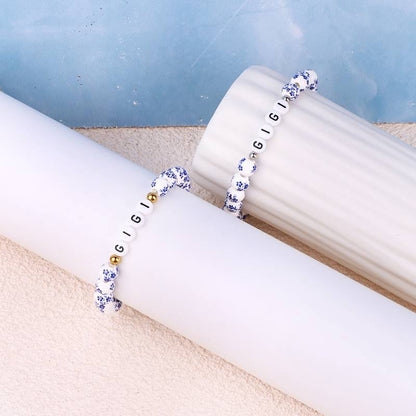 Pulsera personalizada de cuentas de porcelana azul con nombre