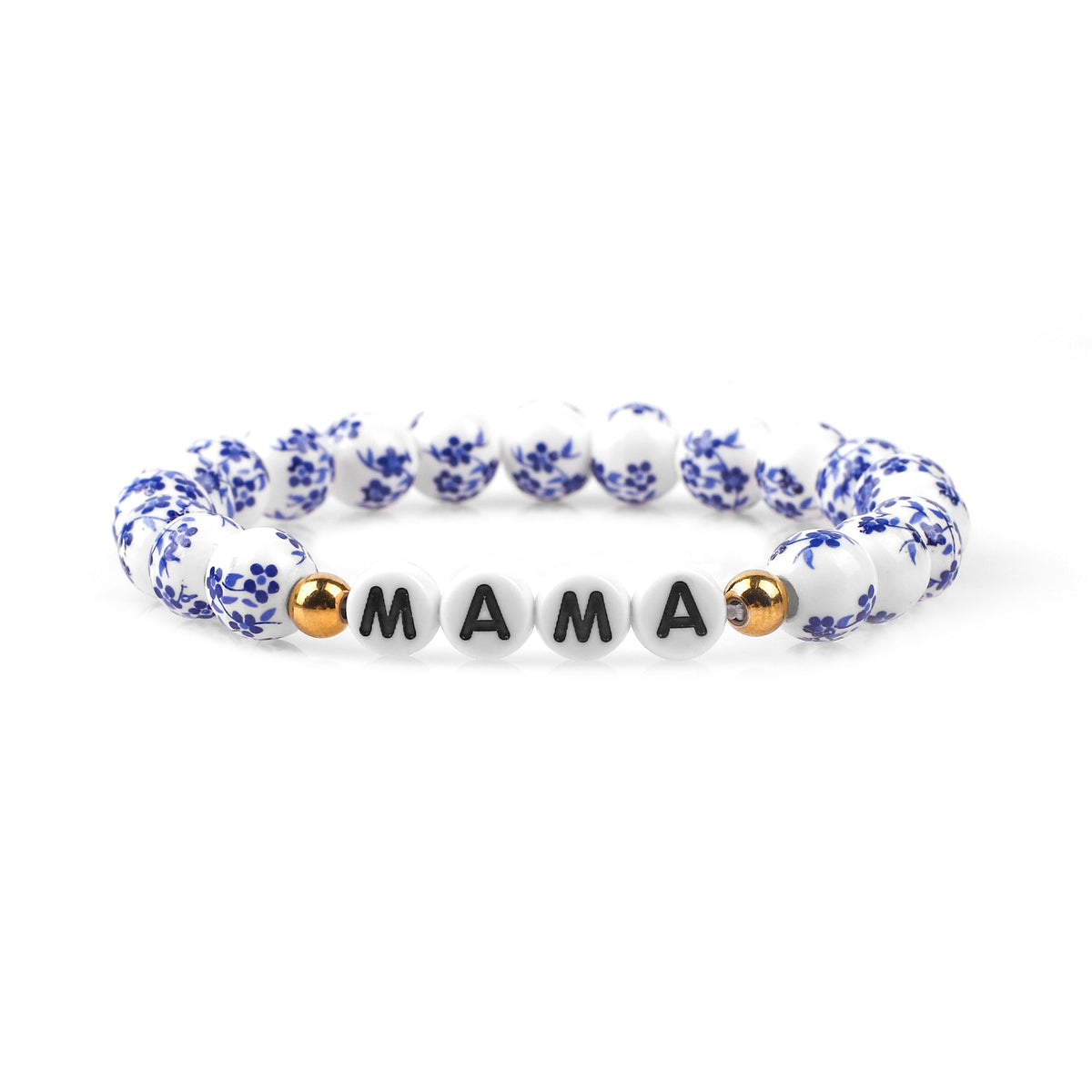 Pulsera personalizada de cuentas de porcelana azul con nombre