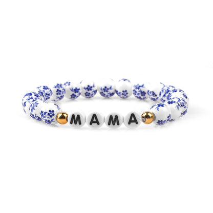 Pulsera personalizada de cuentas de porcelana azul con nombre