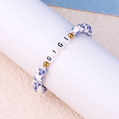 Pulsera personalizada de cuentas de porcelana azul con nombre