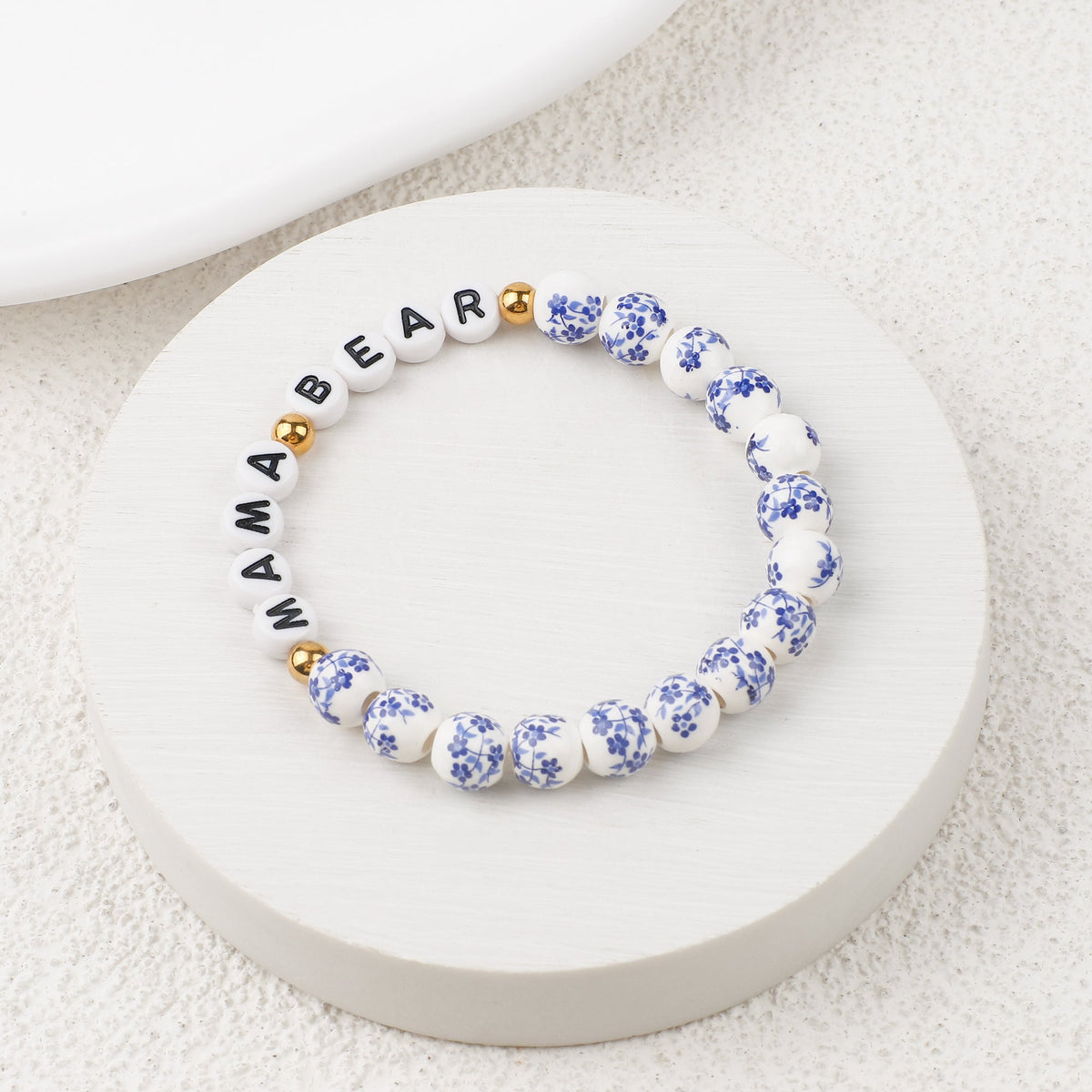 Pulsera personalizada de cuentas de porcelana azul con nombre