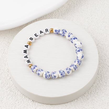 Pulsera personalizada de cuentas de porcelana azul con nombre