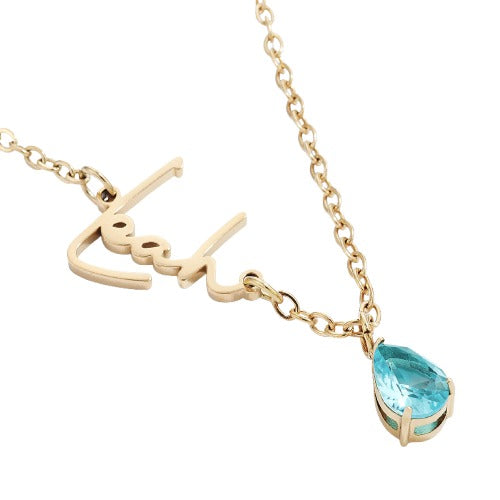 Collar con nombre de piedra de nacimiento hecho a mano