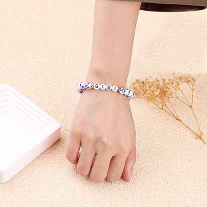 Pulsera personalizada de cuentas de porcelana azul con nombre