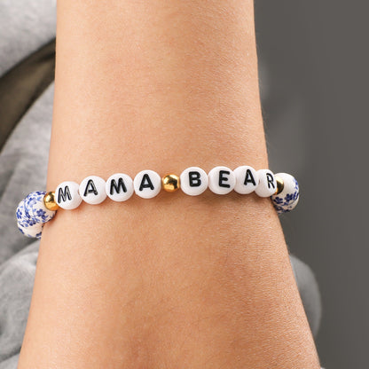 Pulsera personalizada de cuentas de porcelana azul con nombre