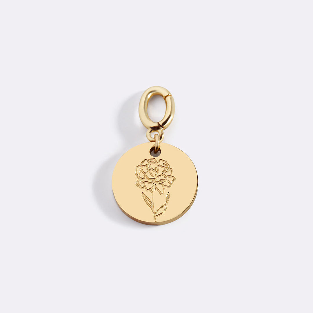 Charm de disco grabado con flor de nacimiento