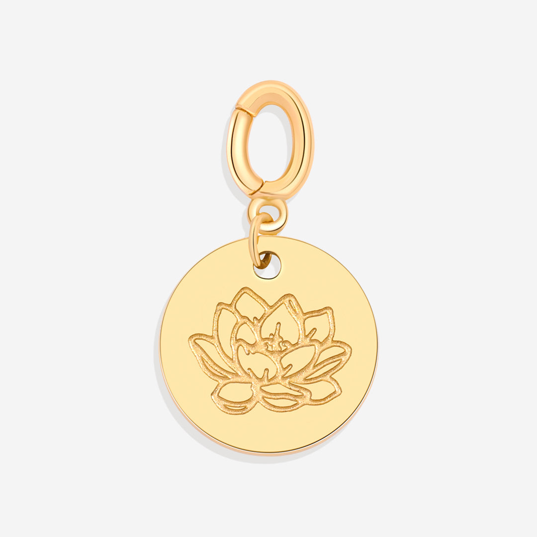 Charm de disco grabado con flor de nacimiento