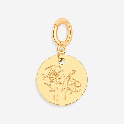 Charm de disco grabado con flor de nacimiento
