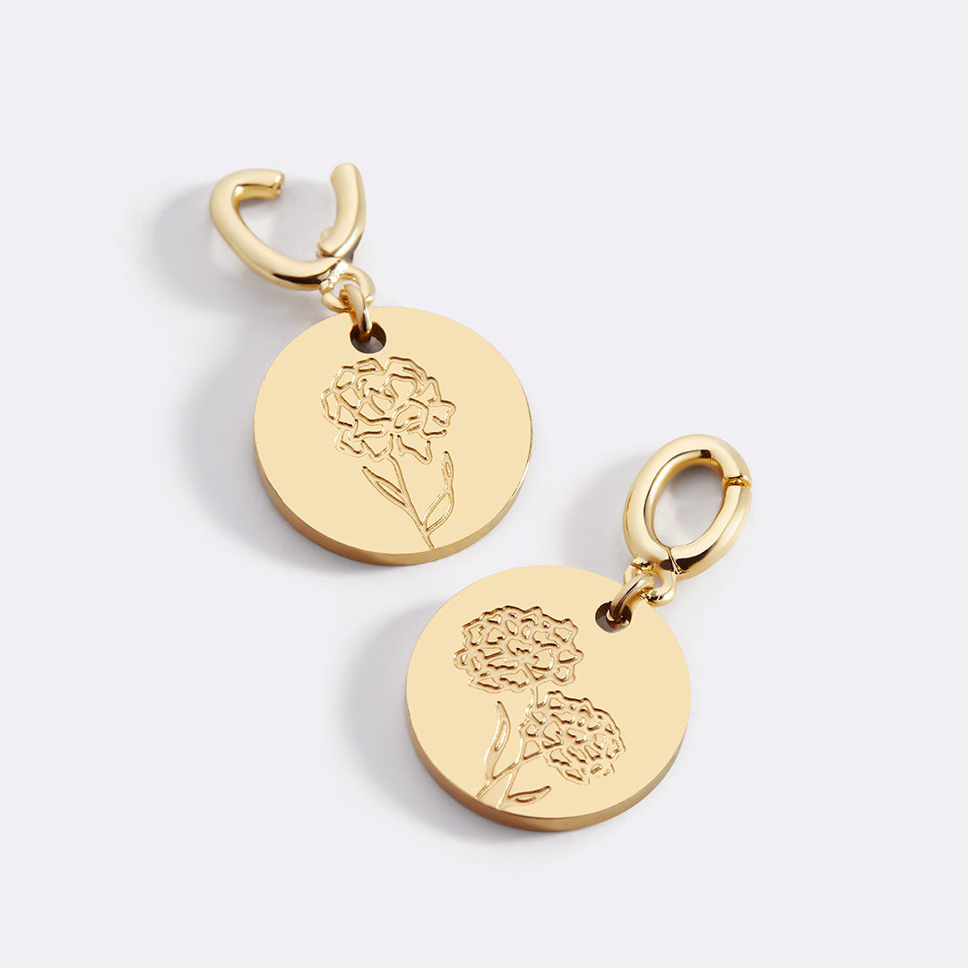 Charm de disco grabado con flor de nacimiento