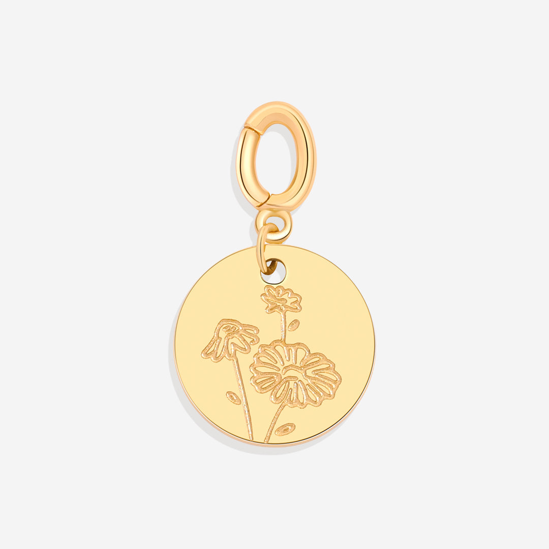 Charm de disco grabado con flor de nacimiento