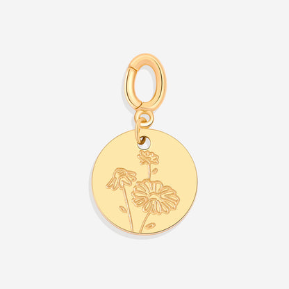 Charm de disco grabado con flor de nacimiento