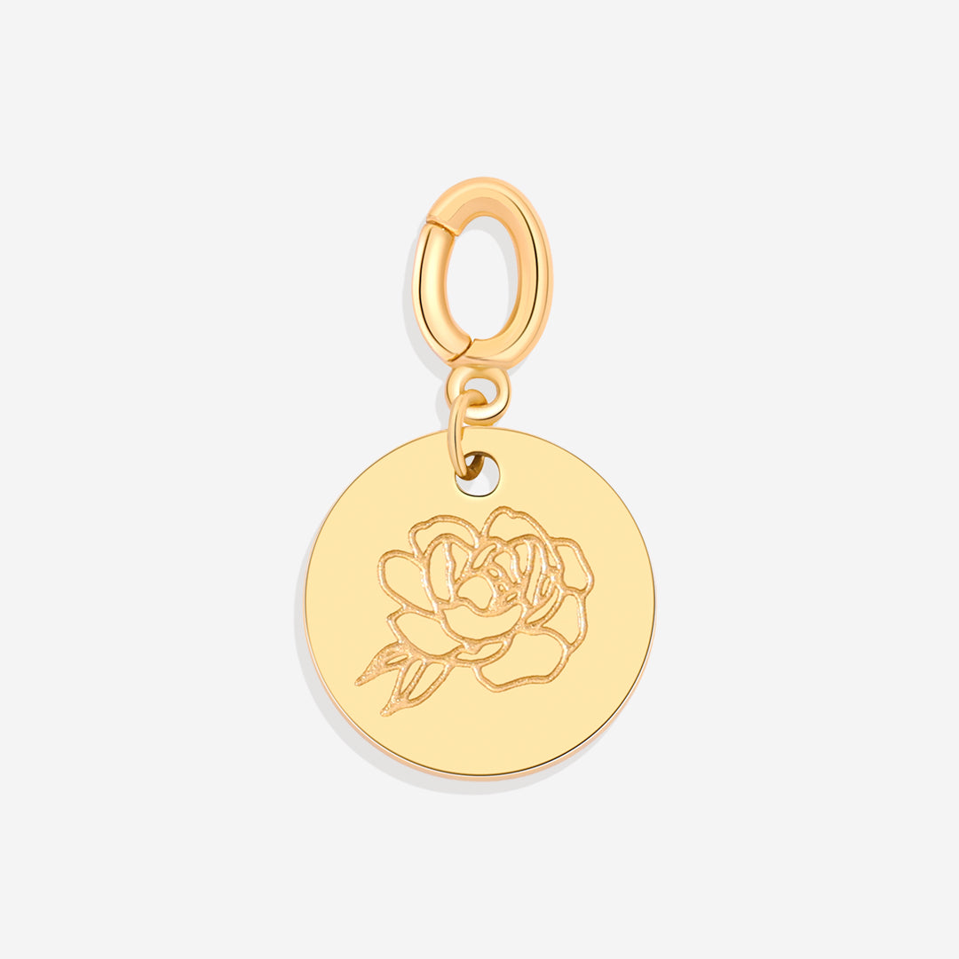 Charm de disco grabado con flor de nacimiento