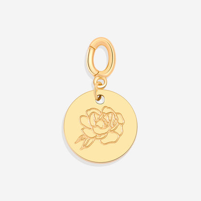 Charm de disco grabado con flor de nacimiento