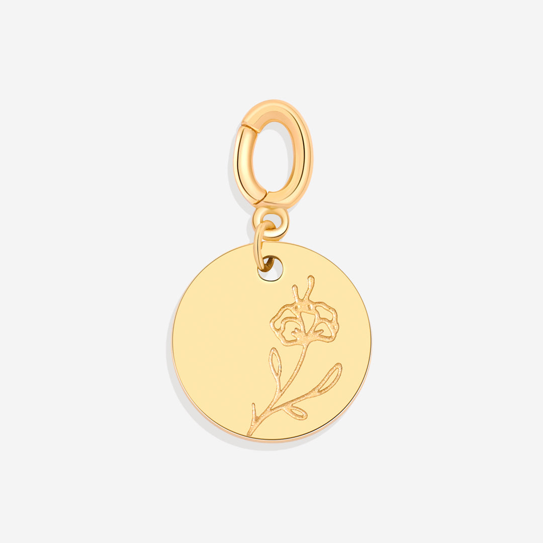 Charm de disco grabado con flor de nacimiento