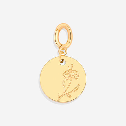 Charm de disco grabado con flor de nacimiento