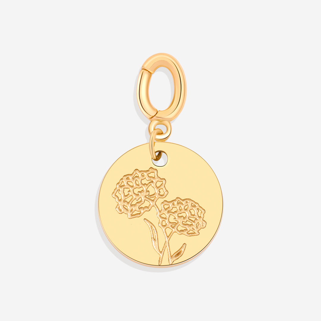 Charm de disco grabado con flor de nacimiento