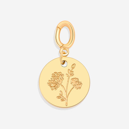 Charm de disco grabado con flor de nacimiento
