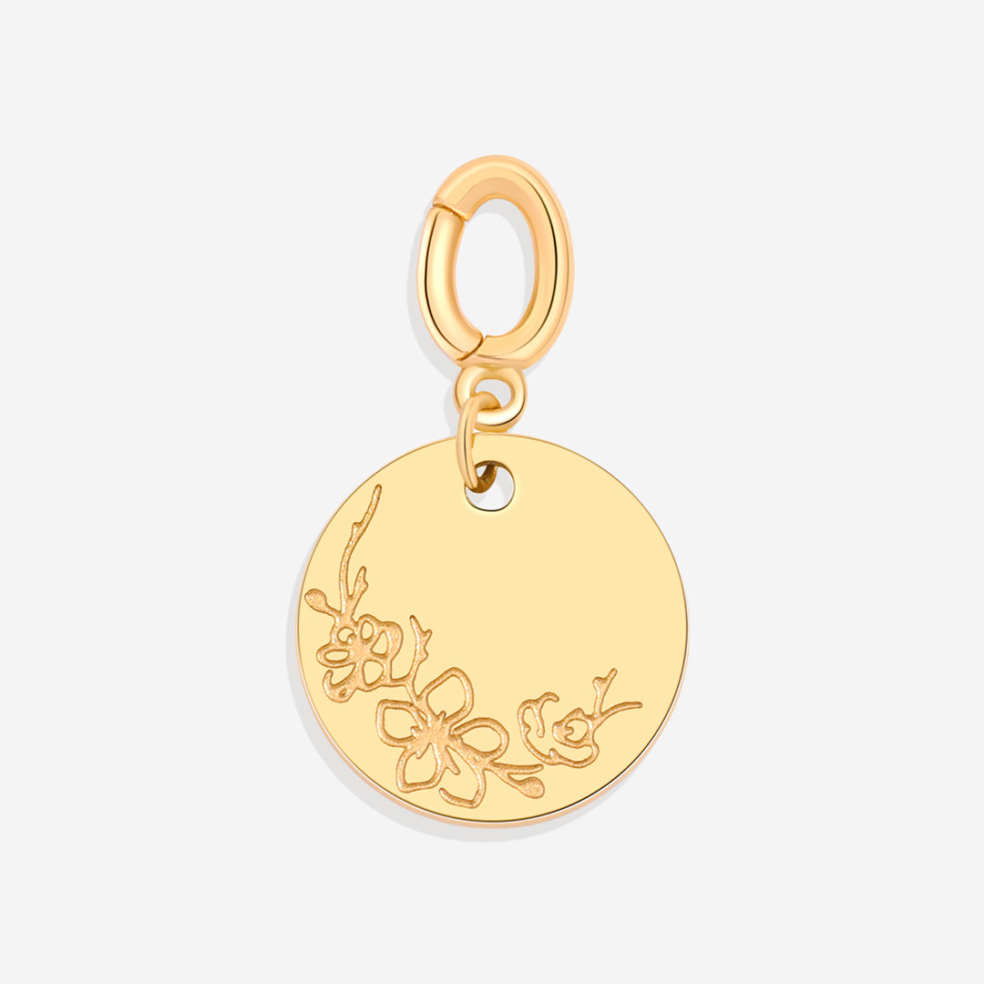 Charm de disco grabado con flor de nacimiento