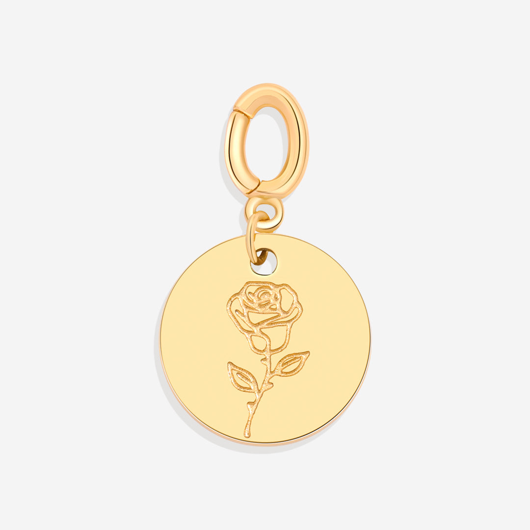 Charm de disco grabado con flor de nacimiento