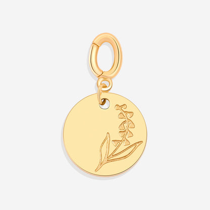 Charm de disco grabado con flor de nacimiento
