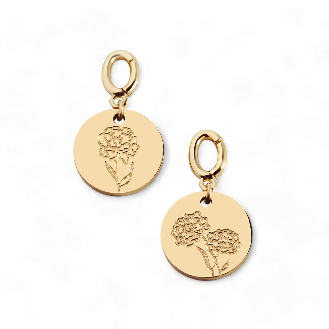 Charm de disco grabado con flor de nacimiento