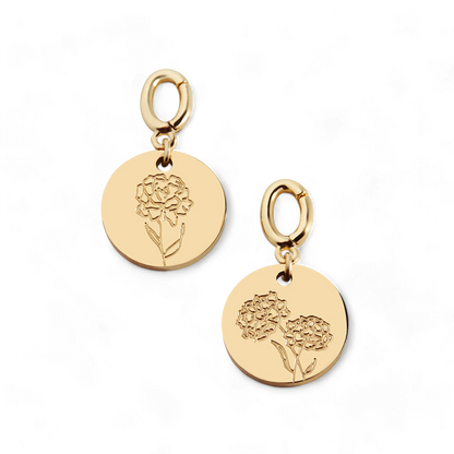 Charm de disco grabado con flor de nacimiento