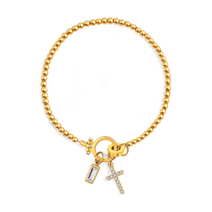 Pulsera con charm de cruz y piedra de nacimiento