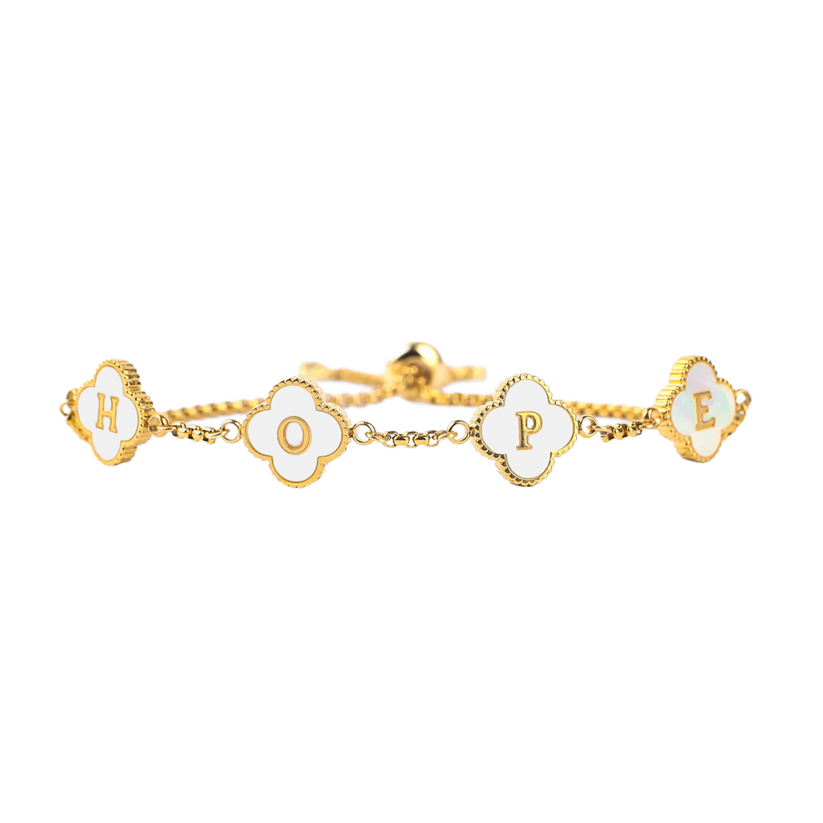 Bracelet personnalisé avec nom et trèfle à quatre feuilles