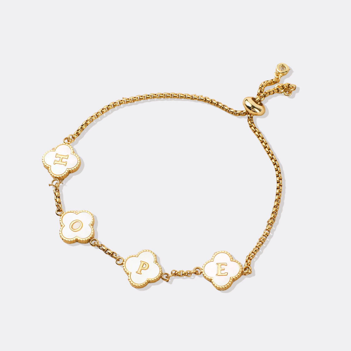 Bracelet personnalisé avec nom et trèfle à quatre feuilles