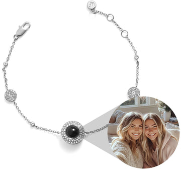 Pulsera personalizada con estación de fotos de círculo pavé