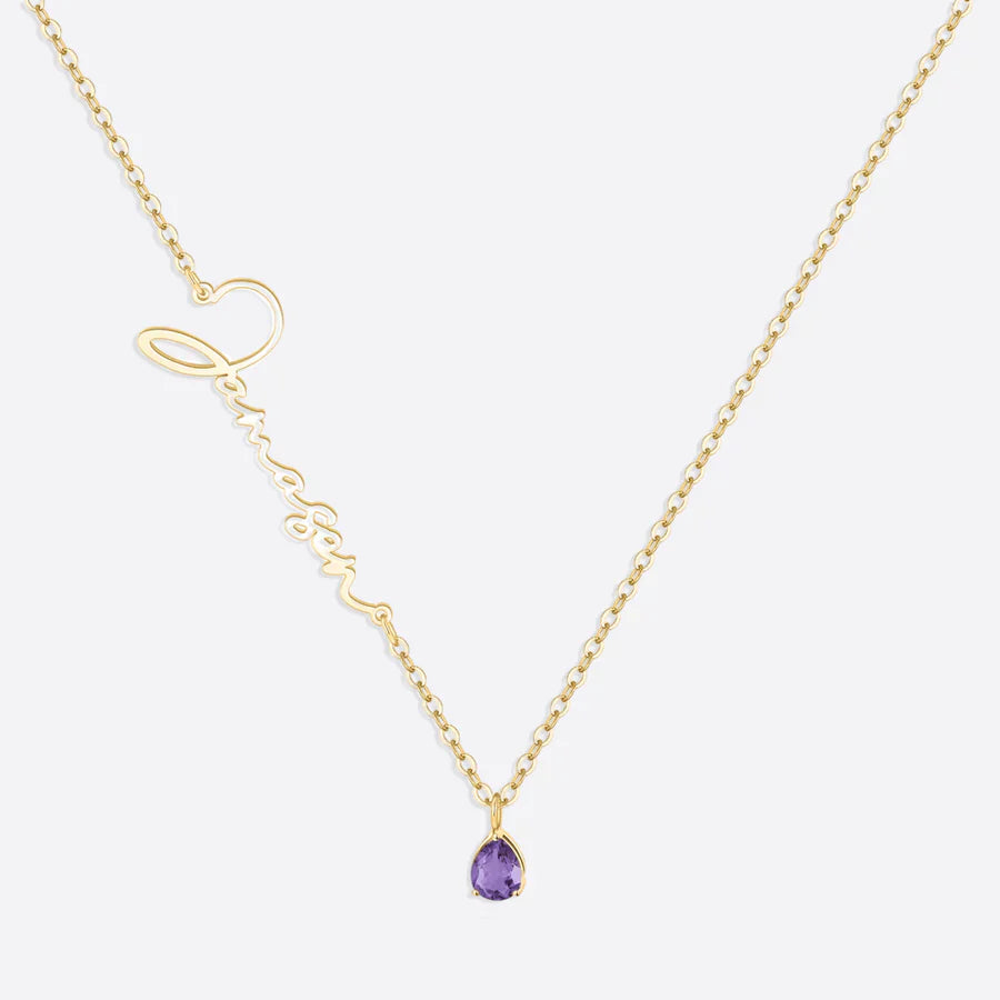 Collar con nombre de piedra de nacimiento hecho a mano