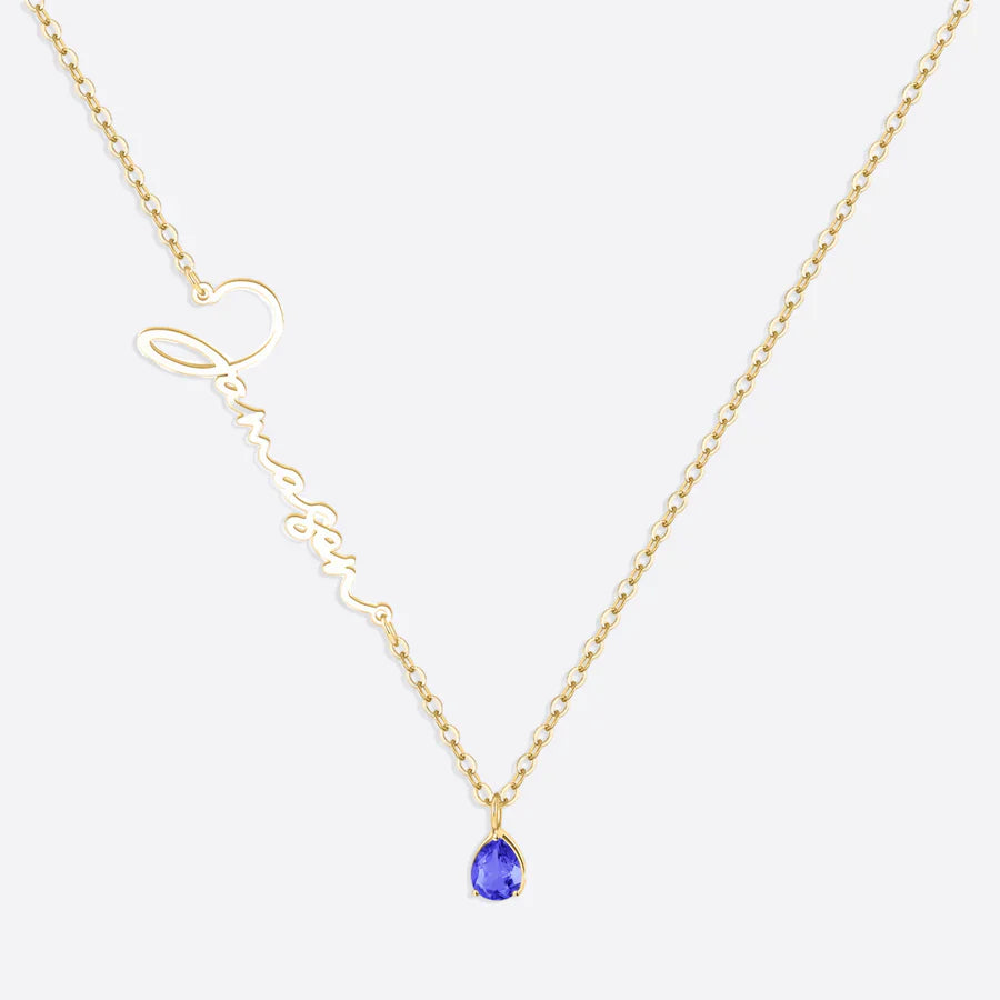 Collar con nombre de piedra de nacimiento hecho a mano