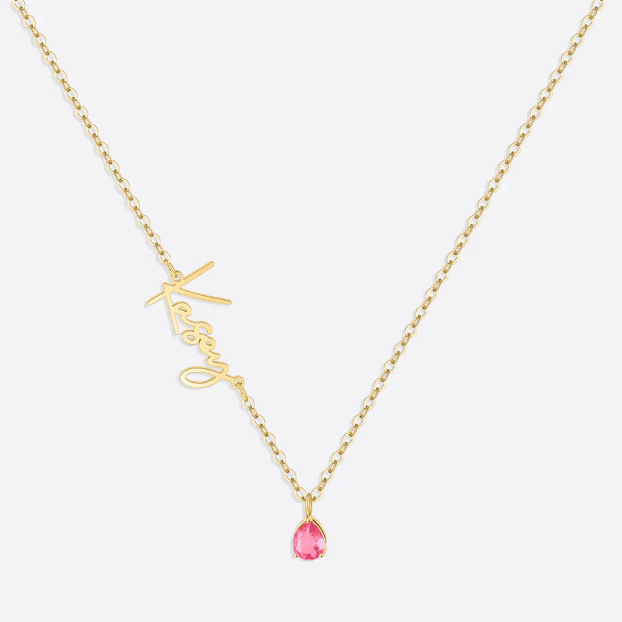 Collar con nombre de piedra de nacimiento hecho a mano