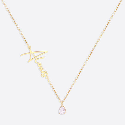 Collar con nombre de piedra de nacimiento hecho a mano