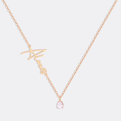 Collar con nombre de piedra de nacimiento hecho a mano