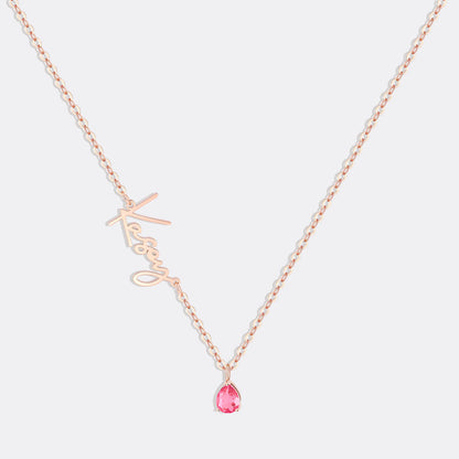 Collar con nombre de piedra de nacimiento hecho a mano