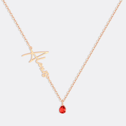 Collar con nombre de piedra de nacimiento hecho a mano