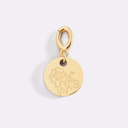 Charm de disco grabado con flor de nacimiento