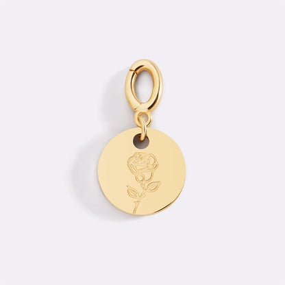 Charm de disco grabado con flor de nacimiento