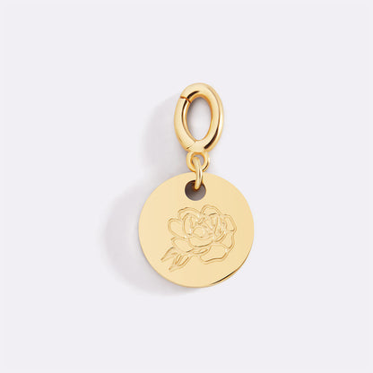 Charm de disco grabado con flor de nacimiento