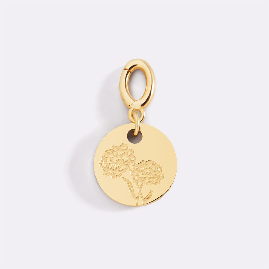 Charm de disco grabado con flor de nacimiento