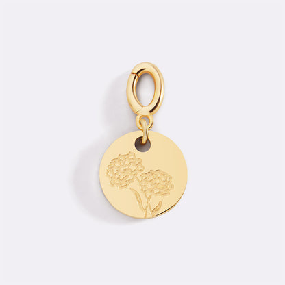 Charm de disco grabado con flor de nacimiento