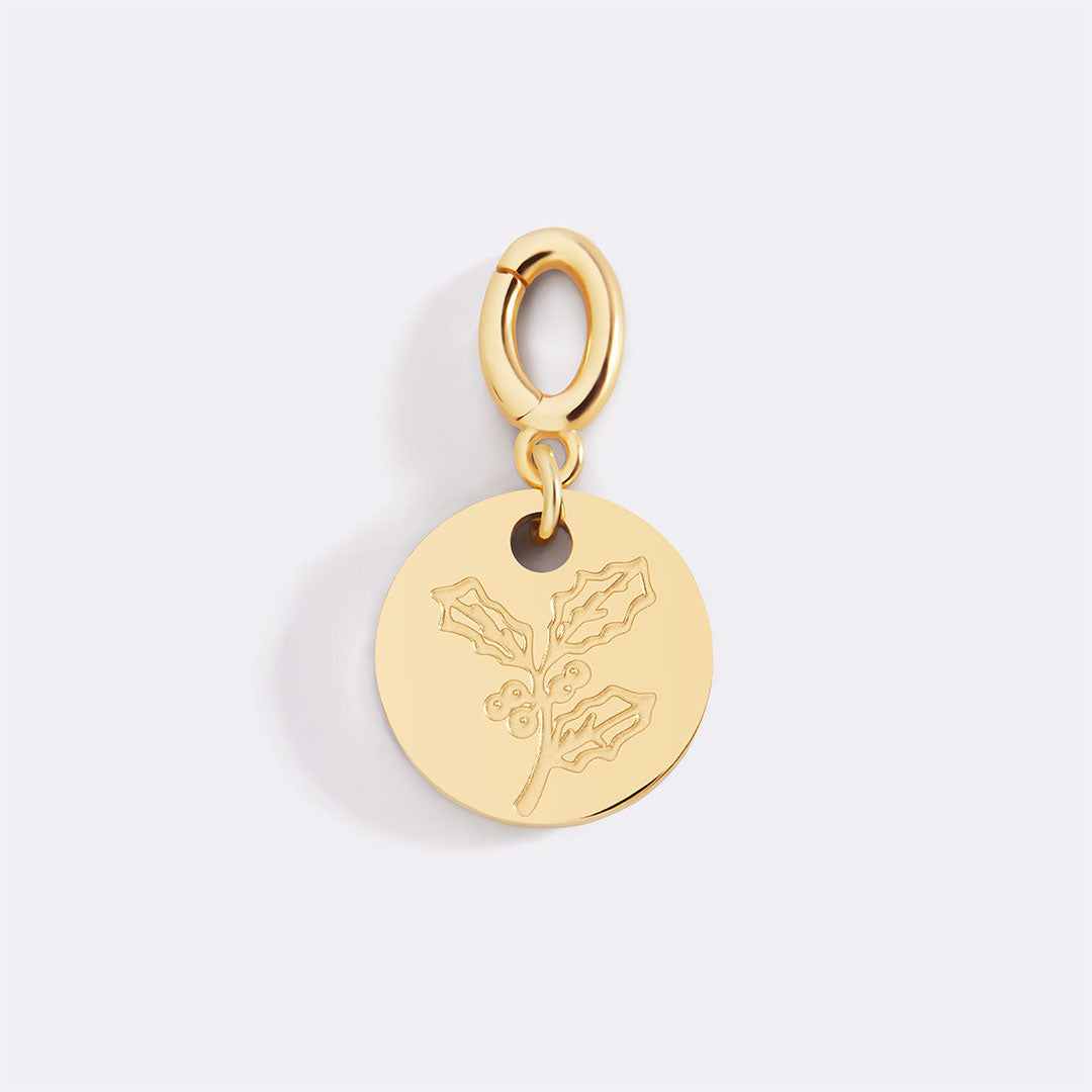 Charm de disco grabado con flor de nacimiento