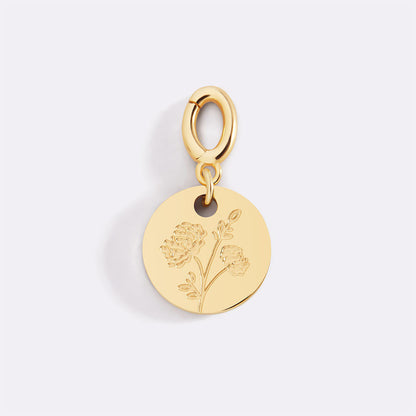Charm de disco grabado con flor de nacimiento