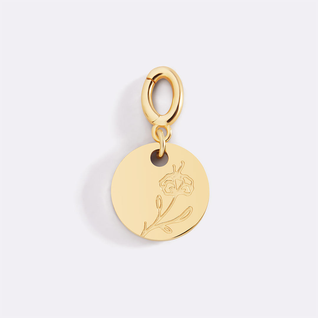 Charm de disco grabado con flor de nacimiento