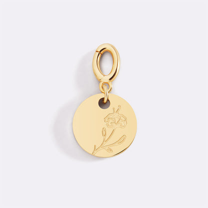 Charm de disco grabado con flor de nacimiento