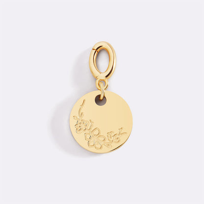 Charm de disco grabado con flor de nacimiento