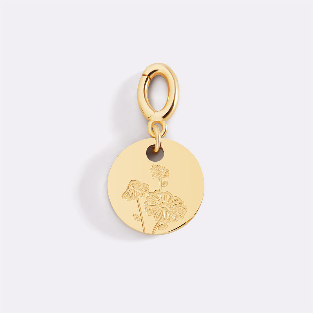 Charm de disco grabado con flor de nacimiento